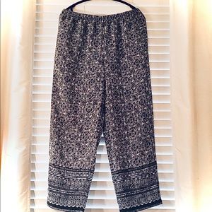 New Navy Blue Petite Palazzo Pants in a Boho Print